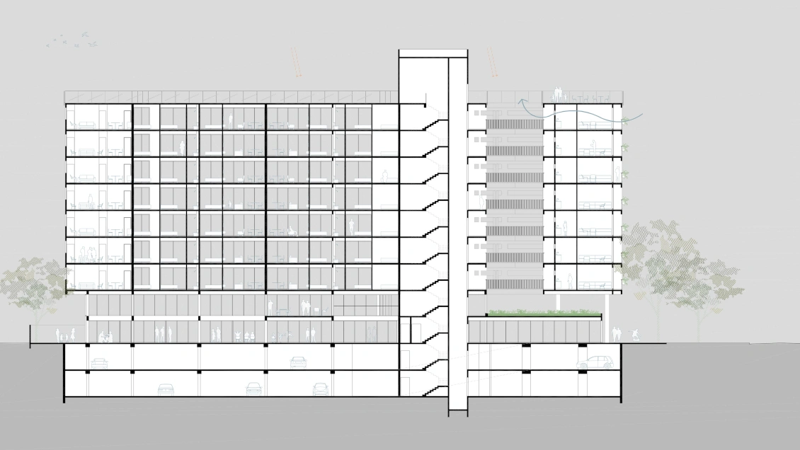 Corte longitudinal do Edifício Residencial em Curitiba